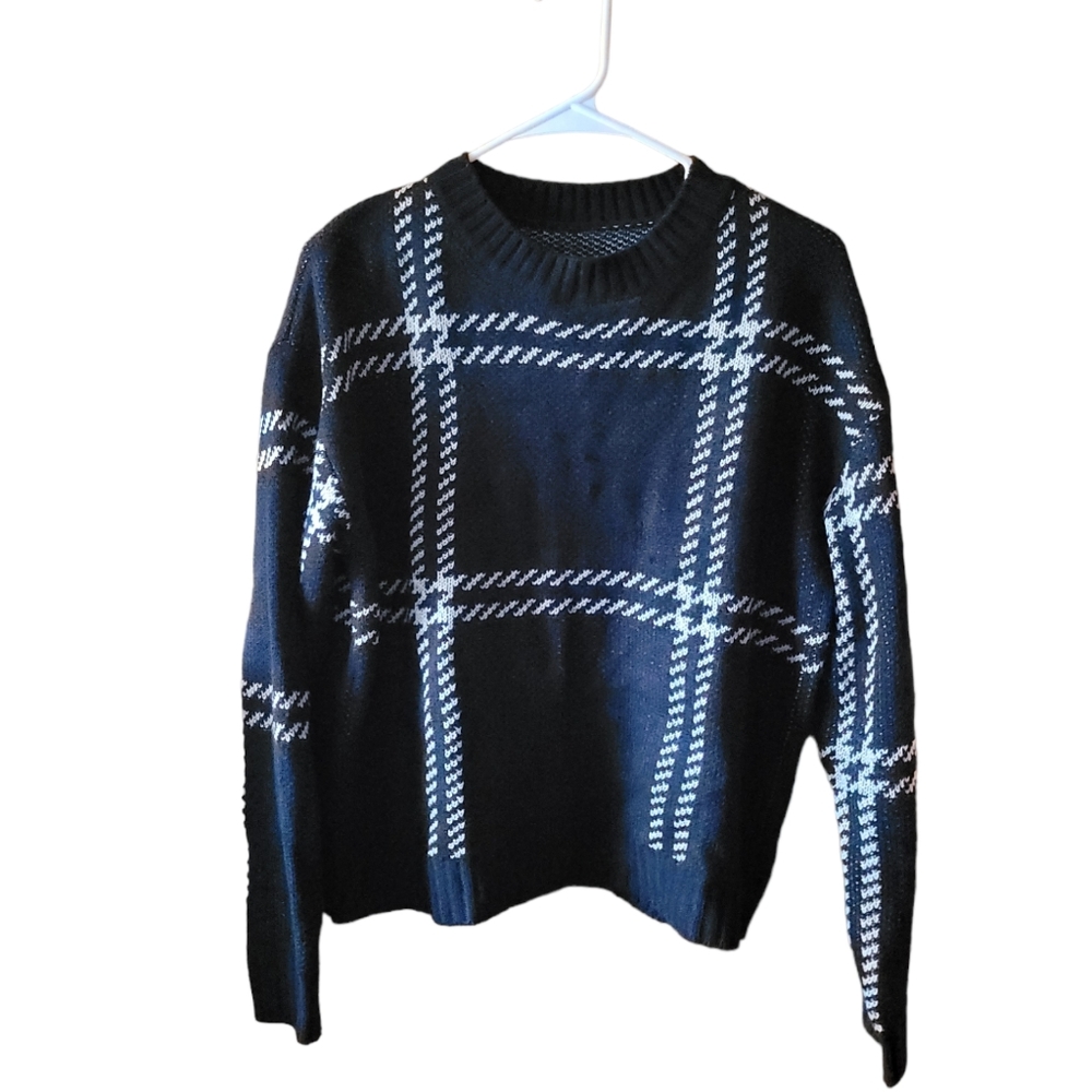 Sweater shein oversized nuetral black plaid extra small 2 lounge office